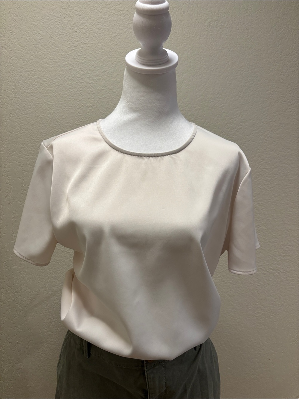 Women's Short Sleeve Cream Satin Blouse